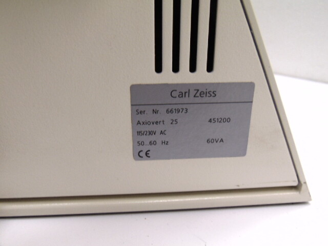 ZEISS AXIOVERT 25 INVERTED TRANSMITTED LIGHT MICROSCOPE W/ HAL. 6V / 30W LIGHT