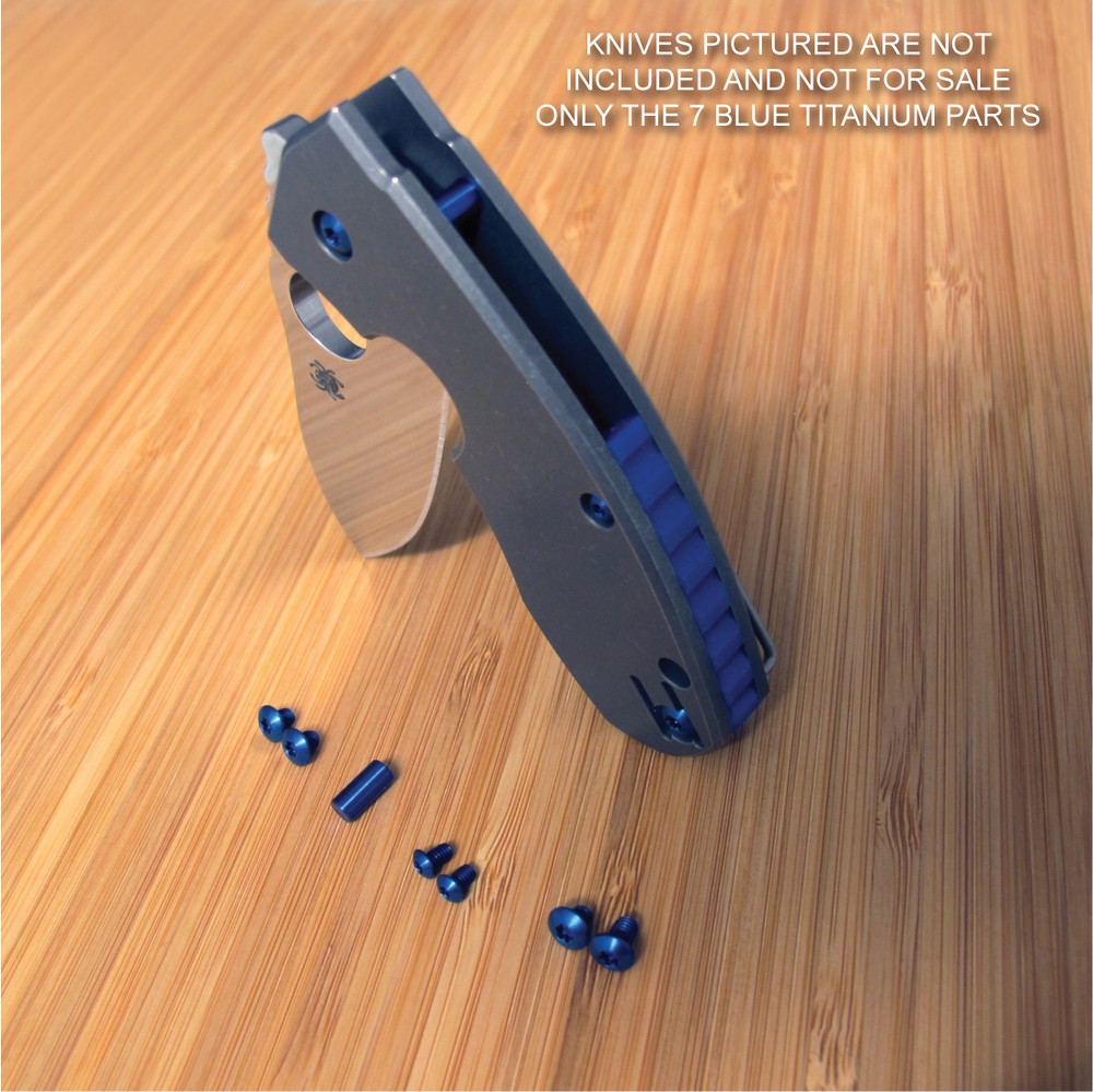 Spyderco Techno 7PC Titanium Screw Set plus Blade Stop Pin Anodized in BLUE