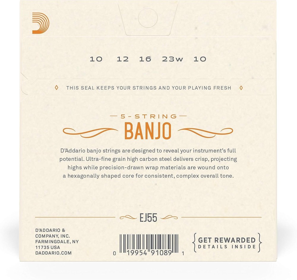 EJ55 5-String Banjo Strings - Loop End, Phosphor Bronze Gauge 9-30