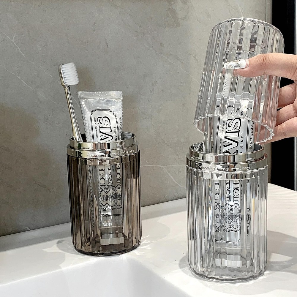 2 Pack Transparent Travel Toothbrush & Toothpaste Case 2pcs-grey+clear