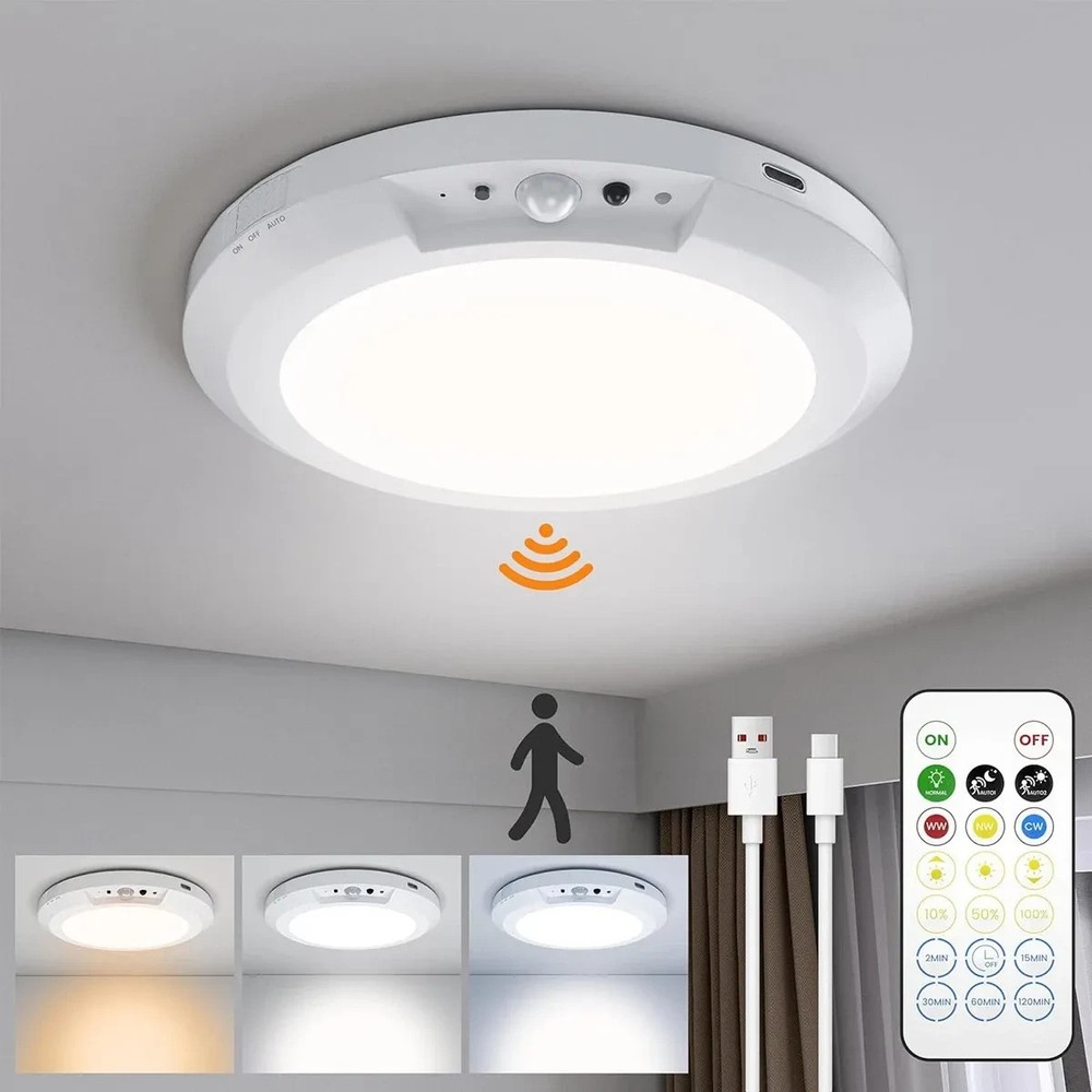 Rechargeable Motion Sensor Ceiling Light with Remote,Battery Powered Wireless