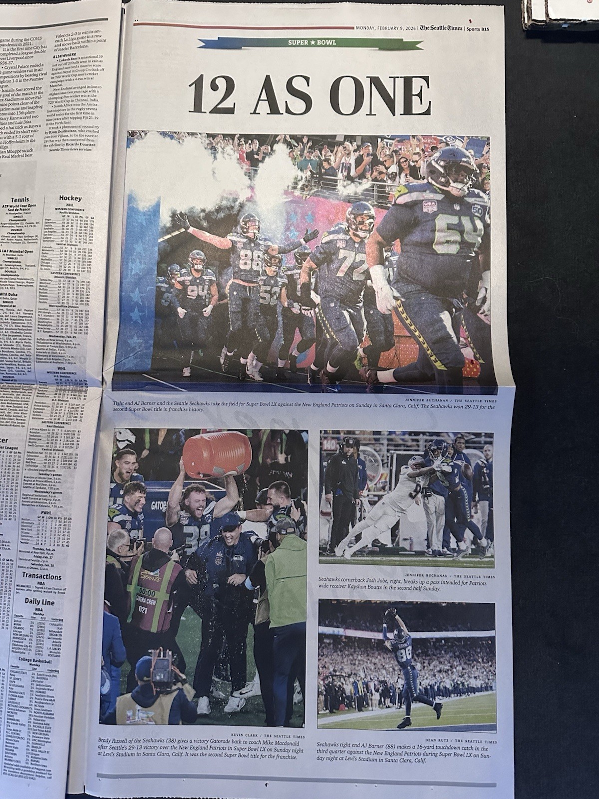 SEATTLE SEAHAWKS SEATTLE TIMES FULL NEWSPAPER 2/9/2026 SUPERBOWL CHAMPS- NEW