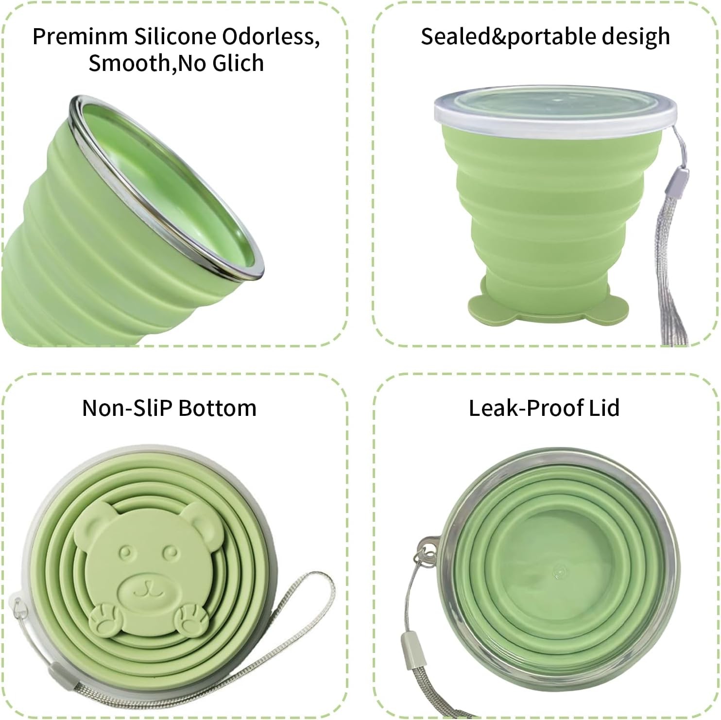 2 Pcs Collapsible Cups, Silicone 180+180, Grey&Green