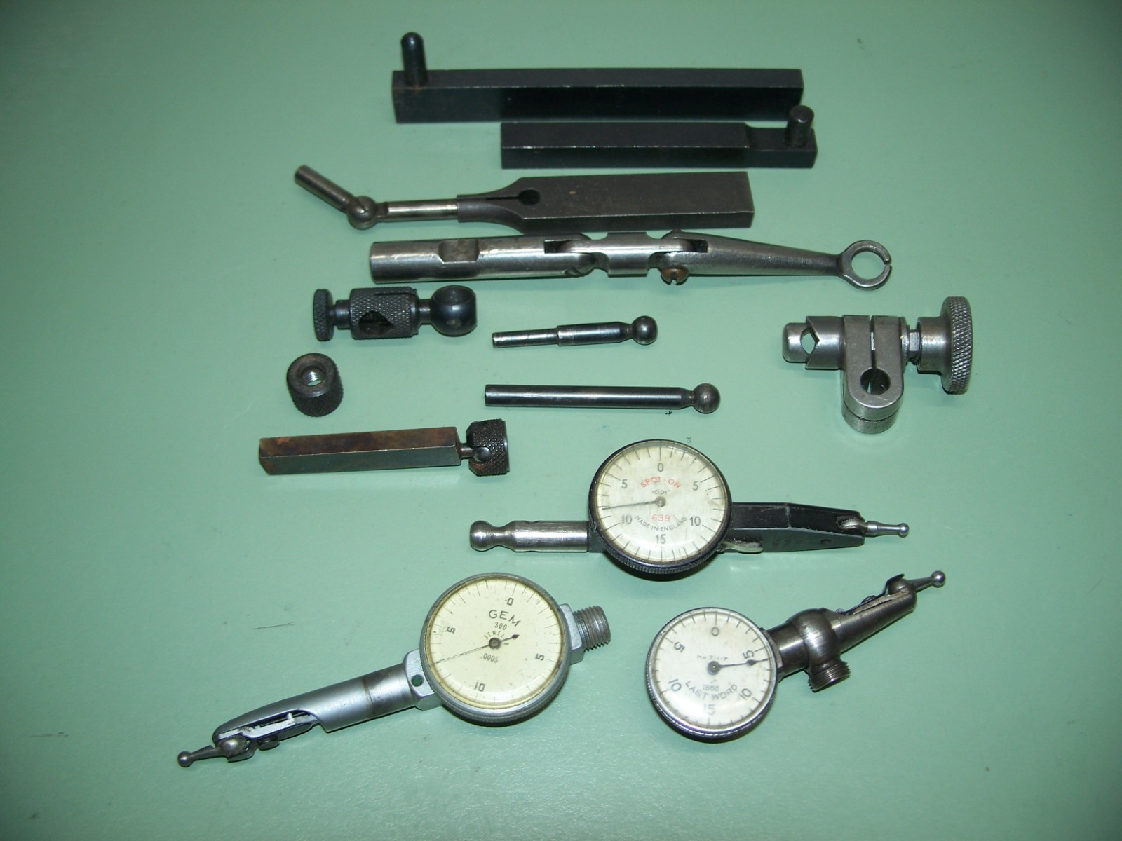 MACHINIST TOOLS LAST WORD GEM AND SPOT ON INDICATORS WITH MISC. CLAMPS