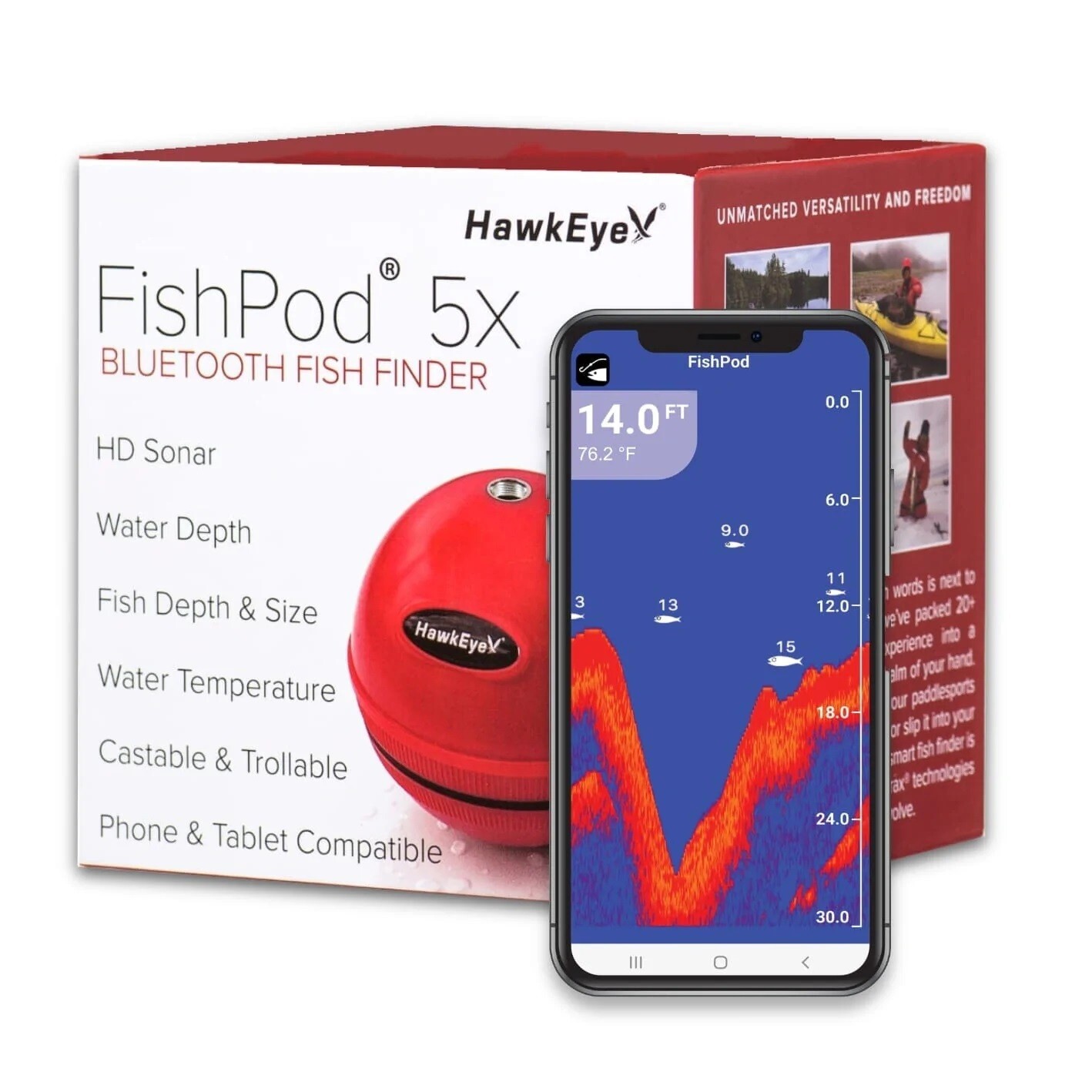 HawkEye FISHPOD® 5X BLUETOOTH WIRELESS CASTABLE SMART PHONE FISH FINDER