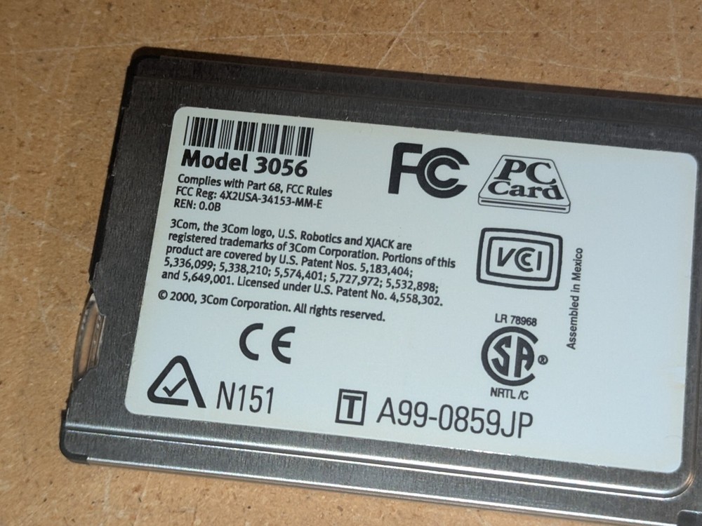 3Com US Robotics 56K Modem PC Card - Model 3056