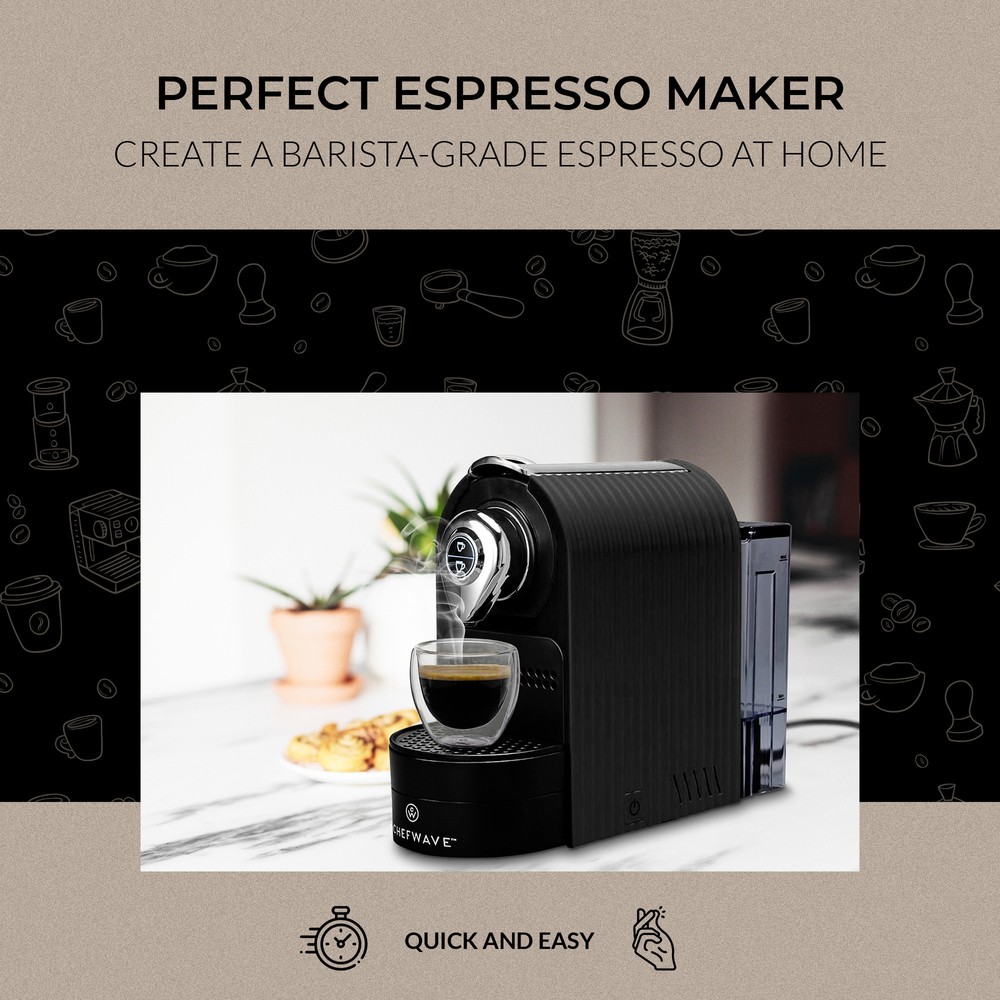 ChefWave Espresso Machine for Nespresso Compatible Capsule Holder Cups Black