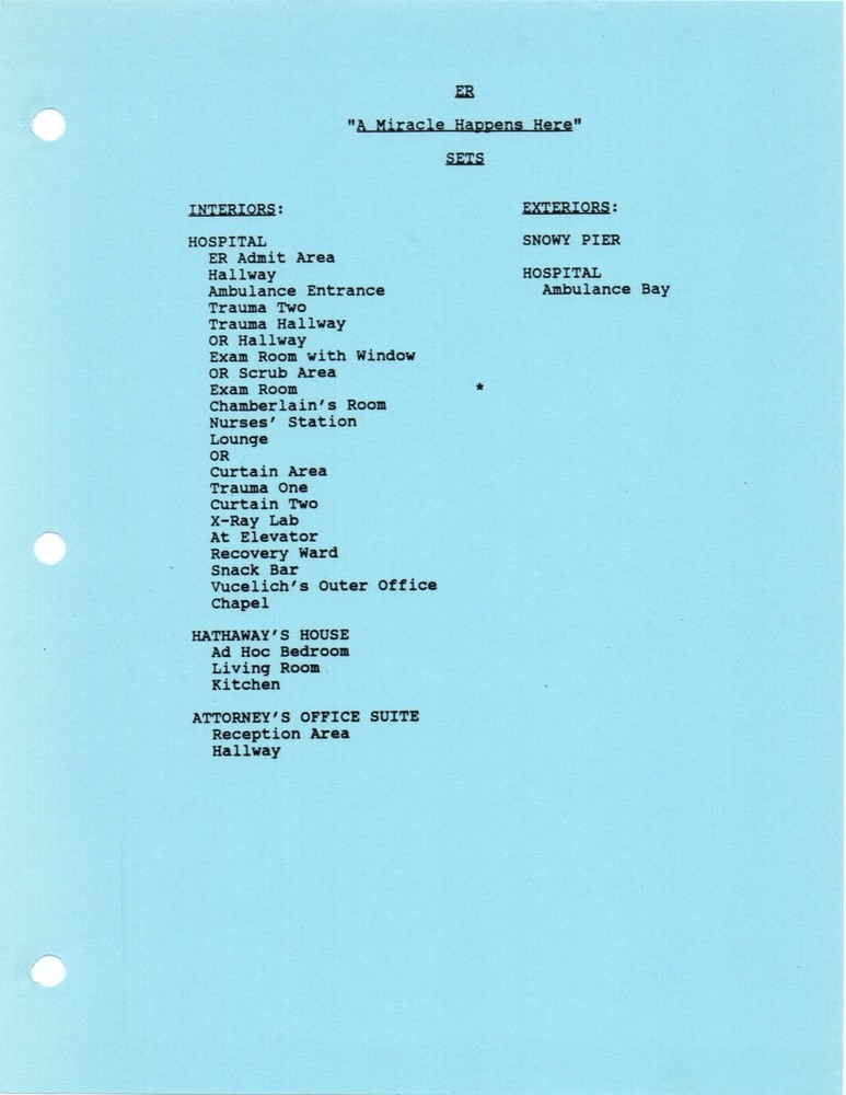 *ER - A MIRACLE HAPPENS HERE (1995) Revised First Draft Script DTD 10/29/95