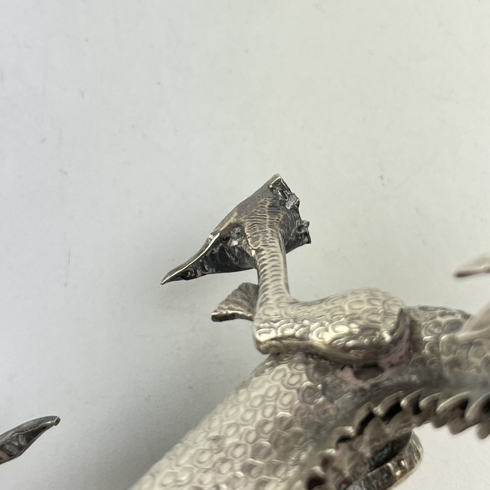 Antique Chinese Export Solid Silver Dragon Figures Miniature Possibly Wang Hing