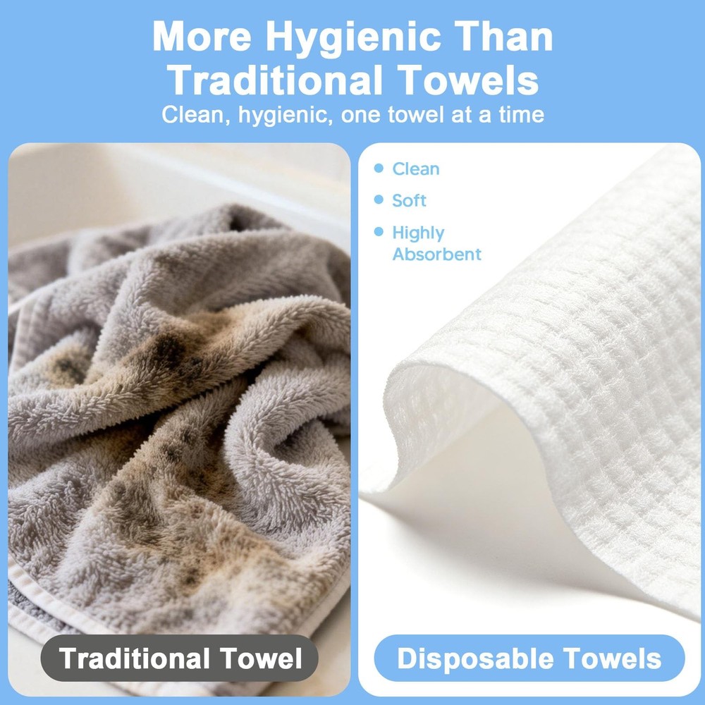 200 Count Disposable Face Towels – Value Pack Extra Thick Biodegradable Facial C