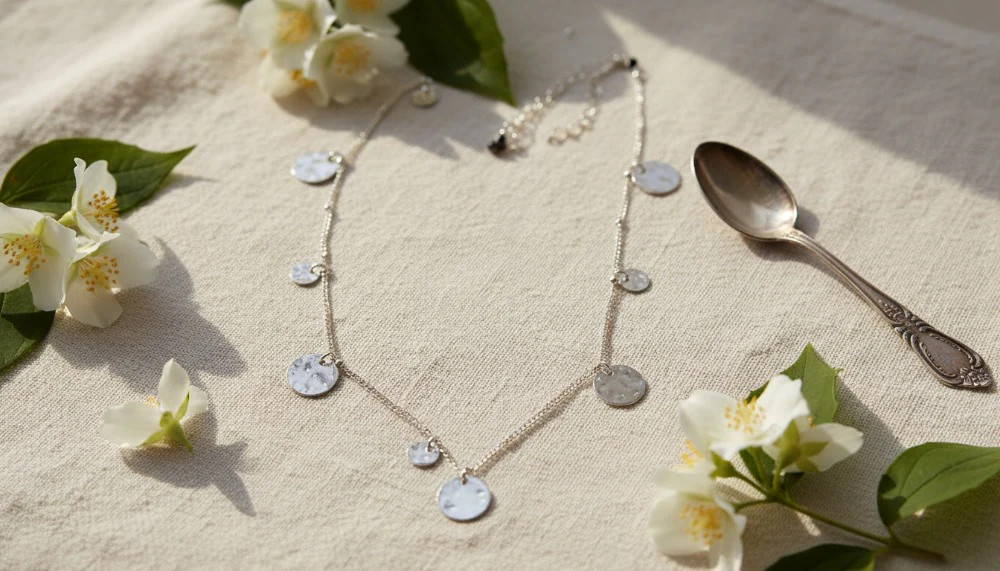 Silver Dew Disc Necklace