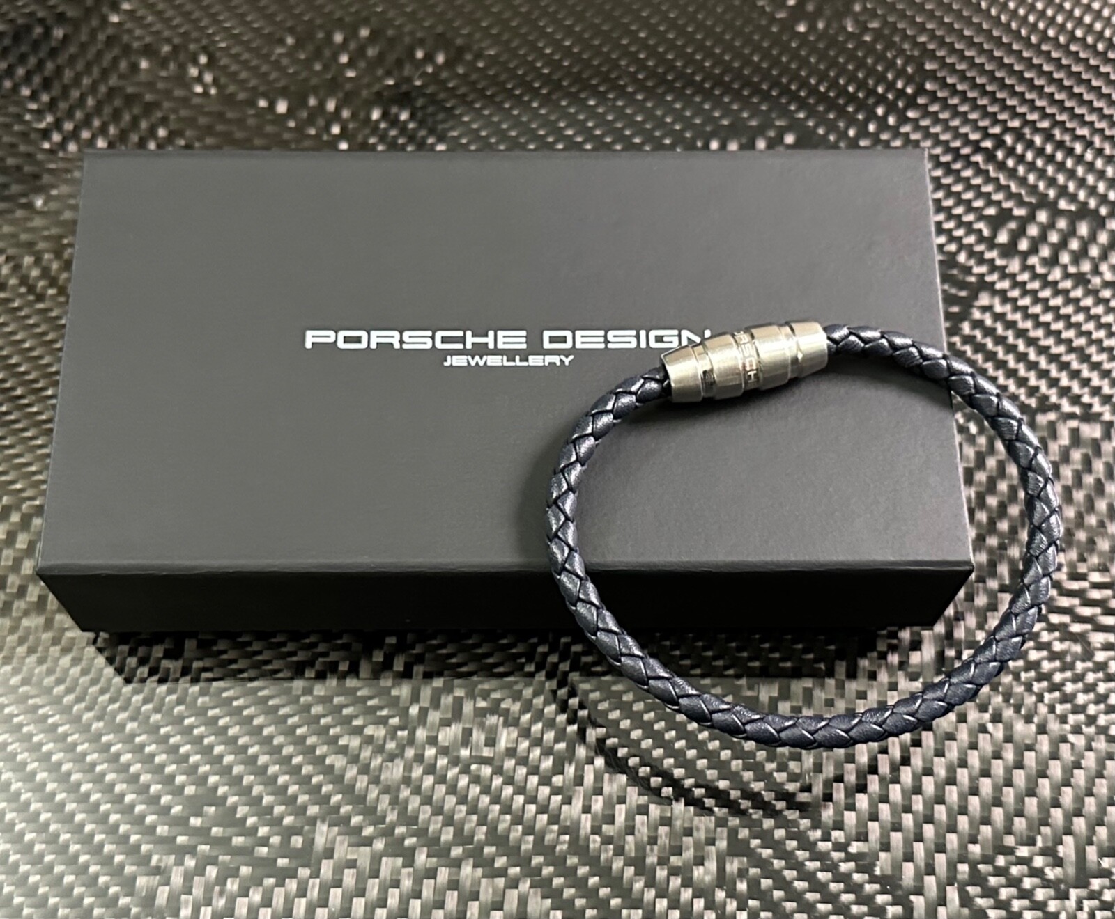 Porsche Design Grooves 2.0 Bracelet Steel Navy Leather 23CM 4046901913502