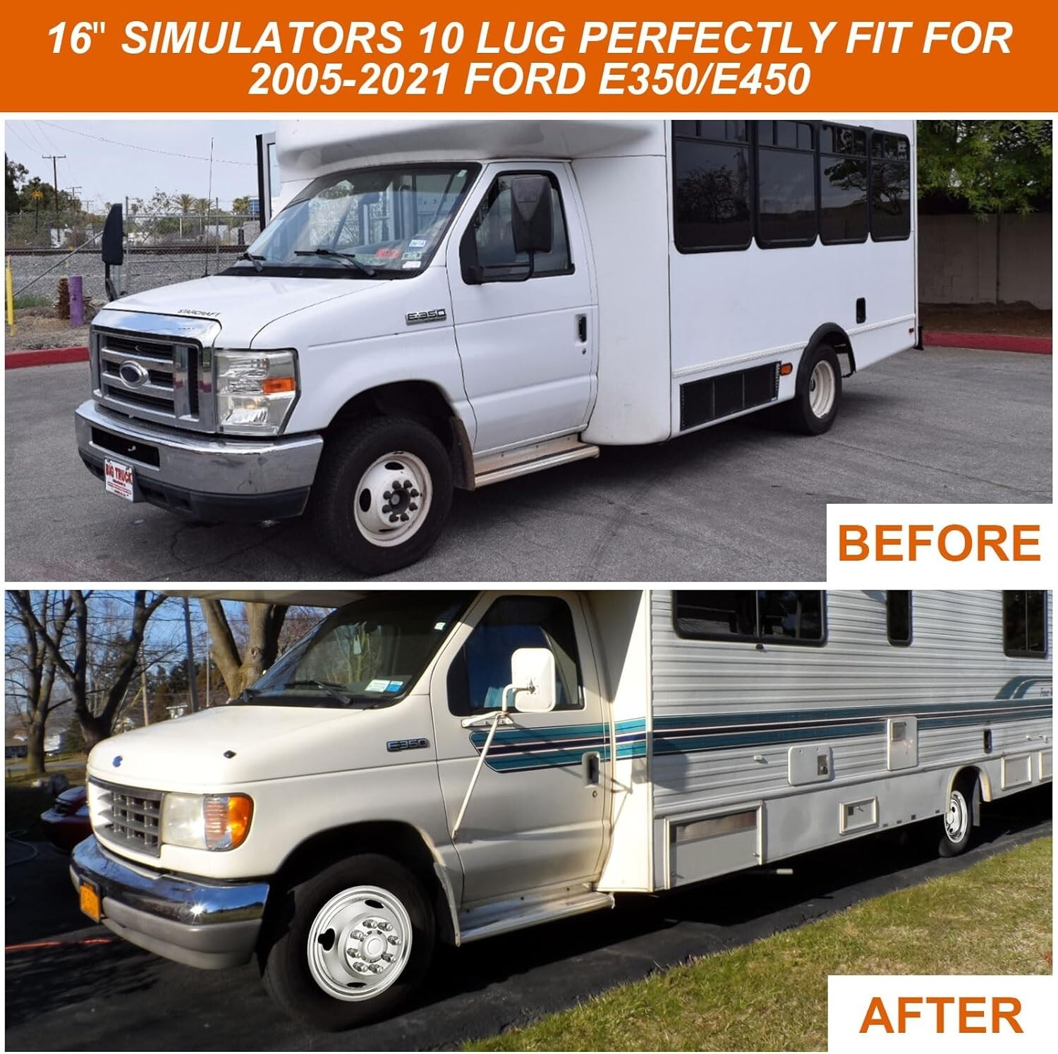 4 Ford E350/E450 Van 2008-21 Snap On 16" Dual Wheel Simulators Dually Rim Covers