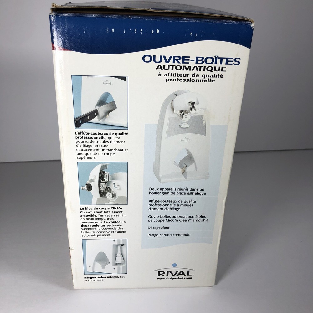 Rival Automatic Can Opener With Knife Sharpener Model CN770 New Open Box White