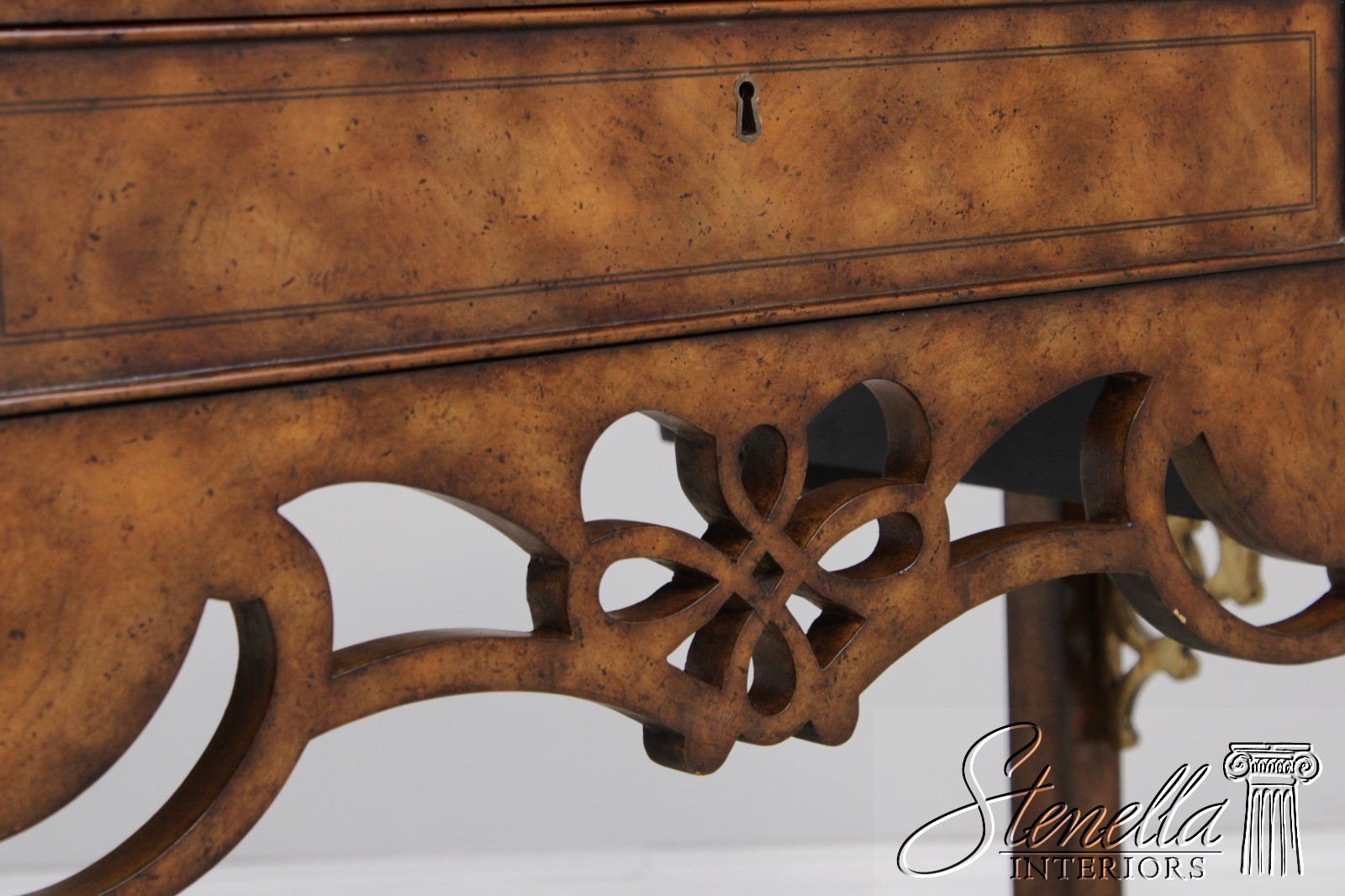 72329: MAITLAND SMITH Burl Wood 3 Drawer Writing Desk Console