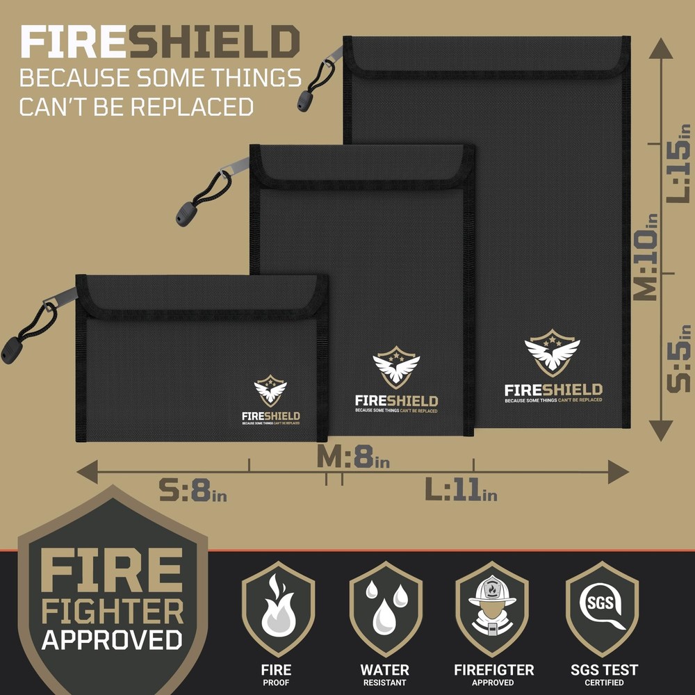 FIRESHIELD PRO Upgraded 2000°F Fireproof Small, Medium, Large, Matte Black