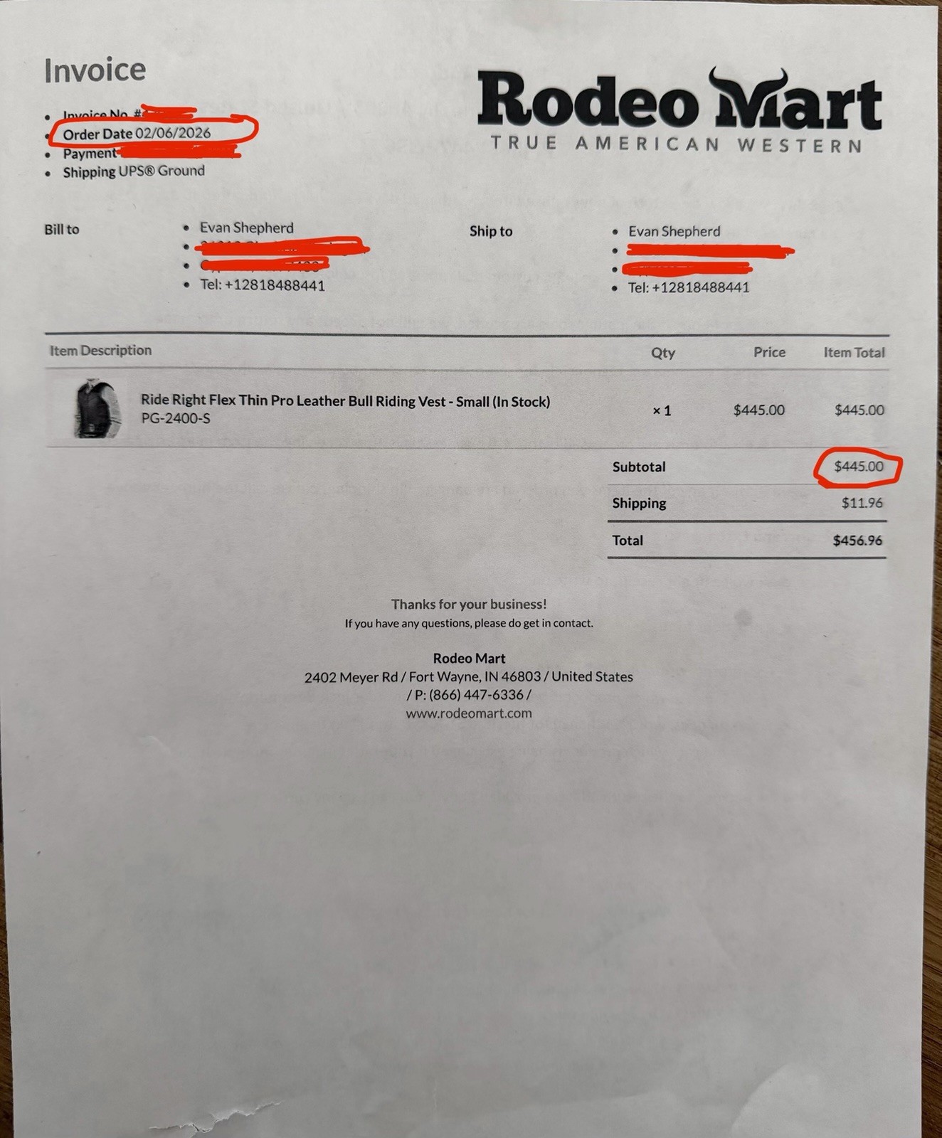 Ride Right Flex Thin Pro Leather Bull Riding Vest Small PG-2400-S