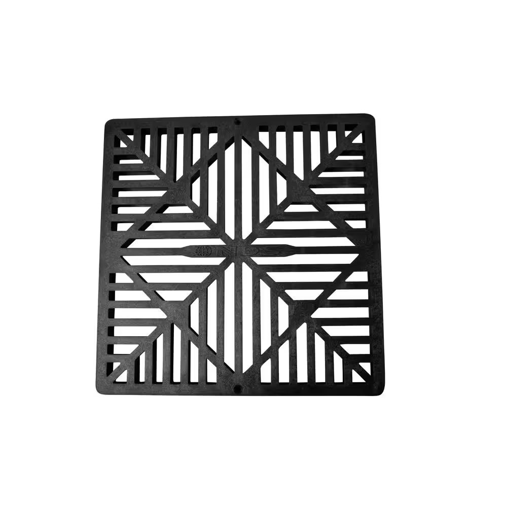 12 In. Square Catch Basin Drain Grate, Black Plastic