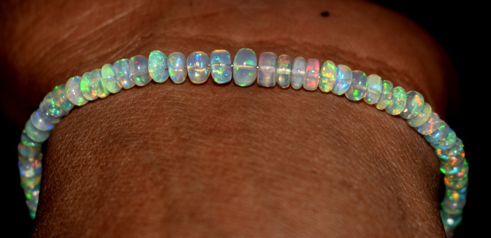 925 Sterling Silver Natural Ethiopian Opal Gemstone Beads 7"Bracelet F1730