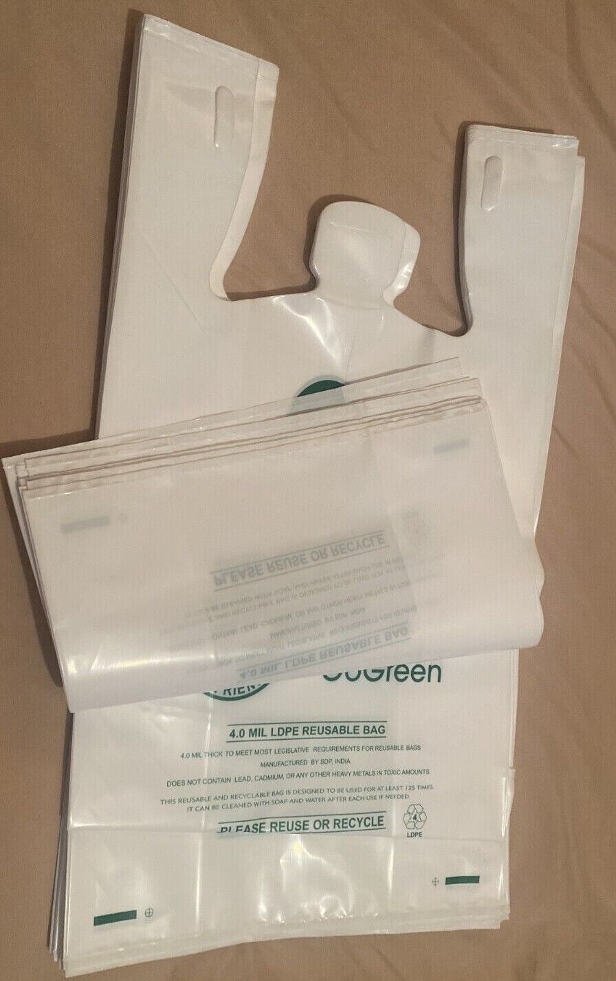 Extra Heavy Duty 1/6 21 x 6.5 x 11.5 4.0 mil T-Shirt Plastic Grocery Shopp Bags