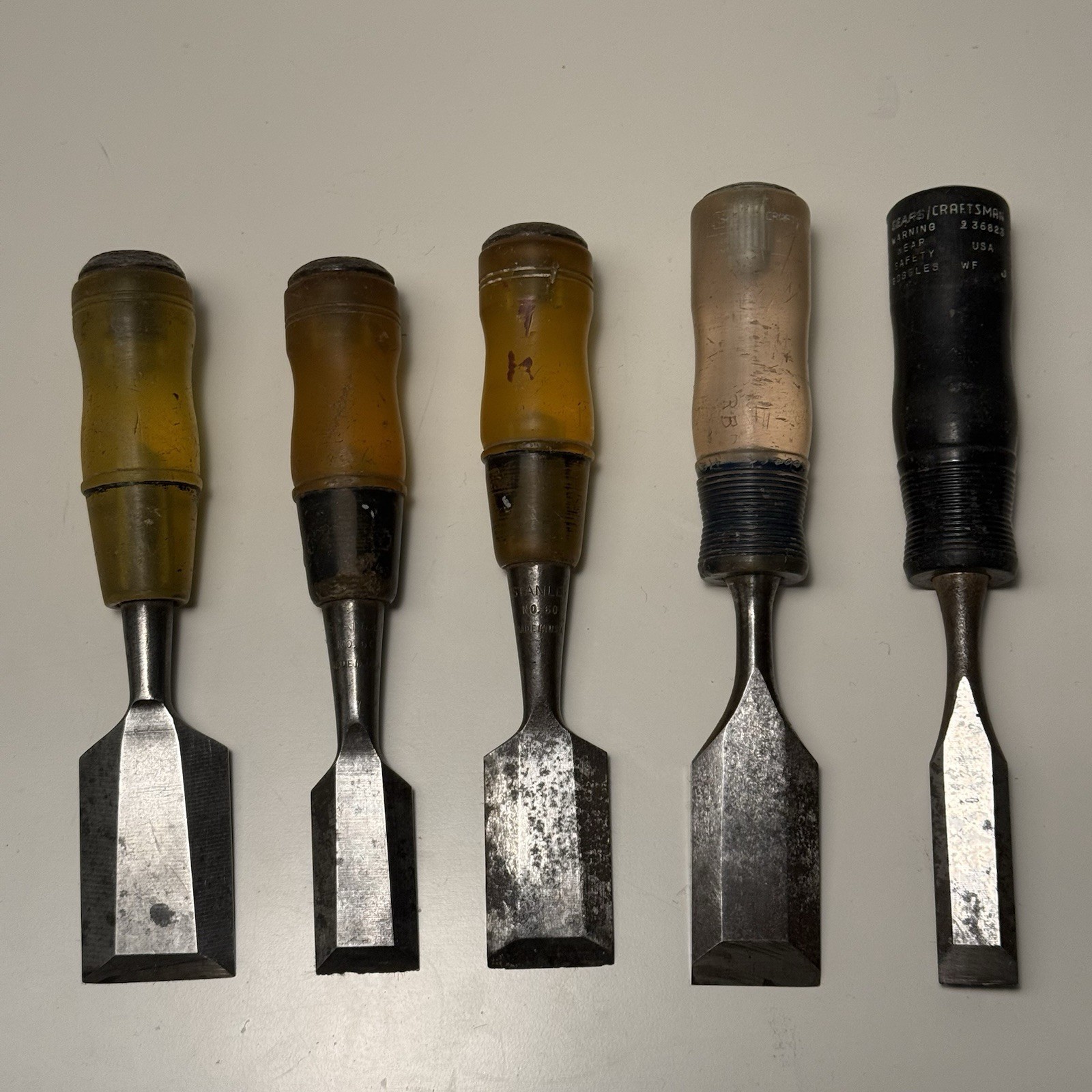 Vintage Stanley Sears Craftsman Wood Chisel Lot USA Bench Chisels 5pc