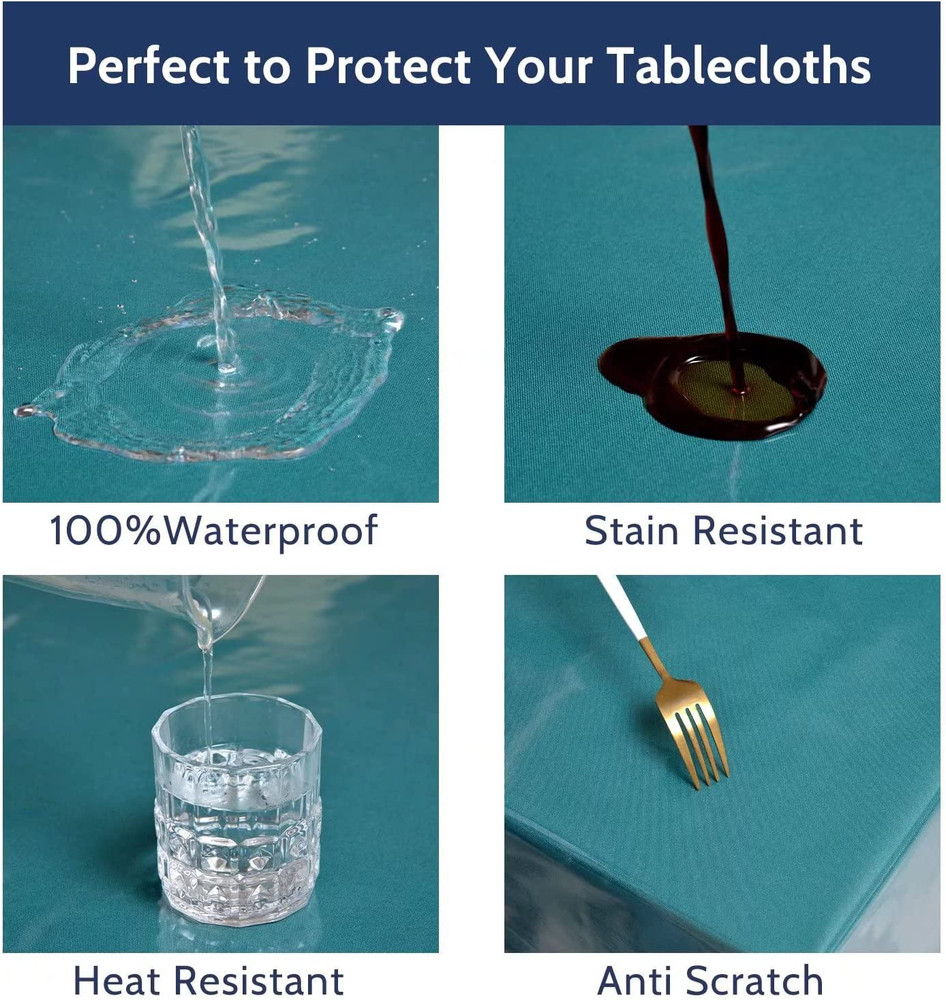 100% Waterproof Clear Plastic Tablecloth, Vinyl Rectangle PVC Table Cloths Prote