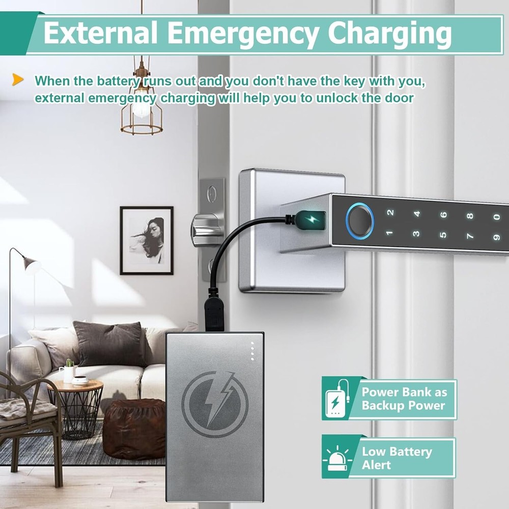 Fingerprint Door Lock Keyless Entry Door Lock with Handle, Smart Bluetooth