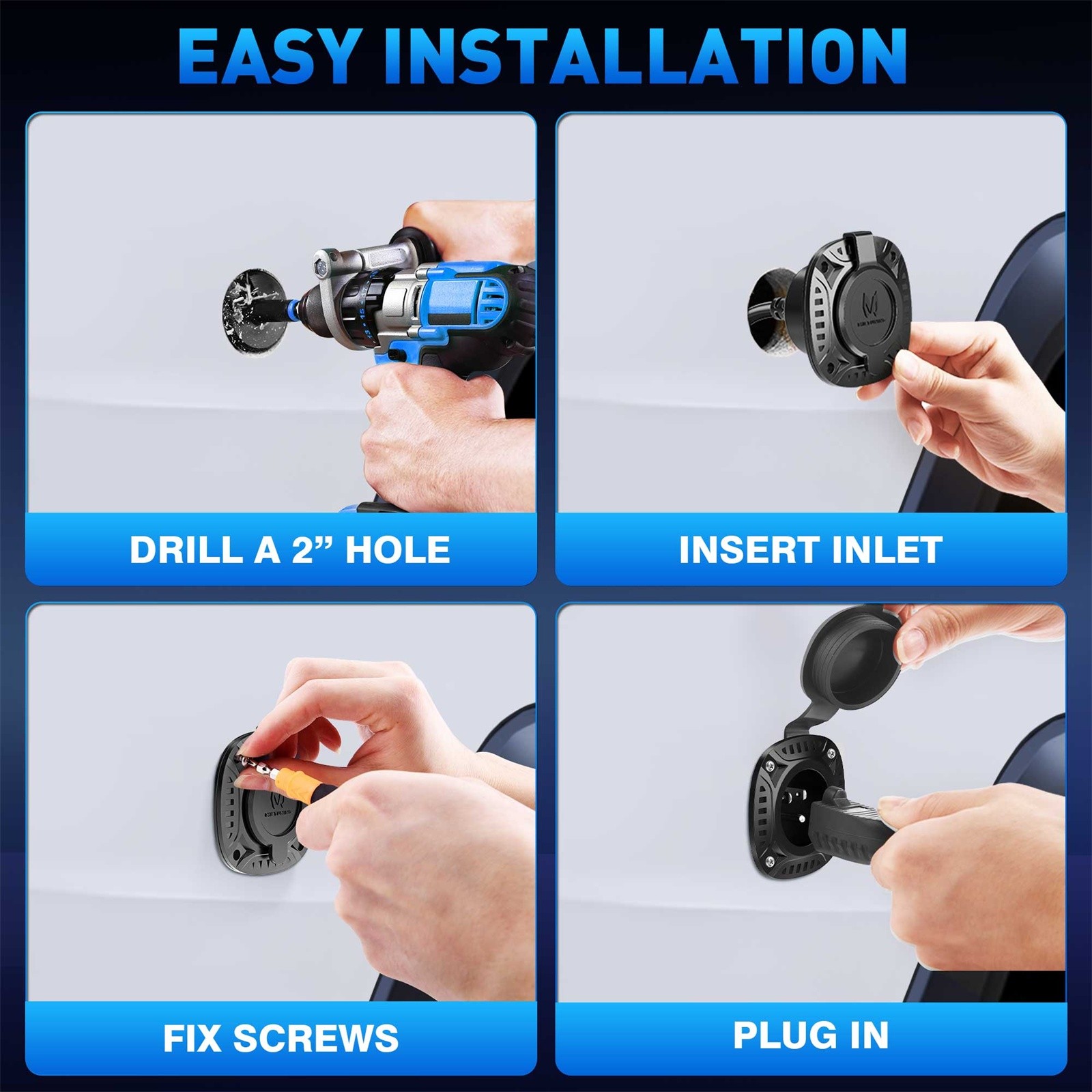 5-in-1 AC Port Plug 20A 125V, Dual 12 AWG Extension Cords for Trailer Truck Boat