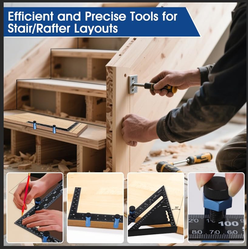 Stair Gauge for Speed Square and Circular Saw Guide, Non-Slip Tall Stair Gauges