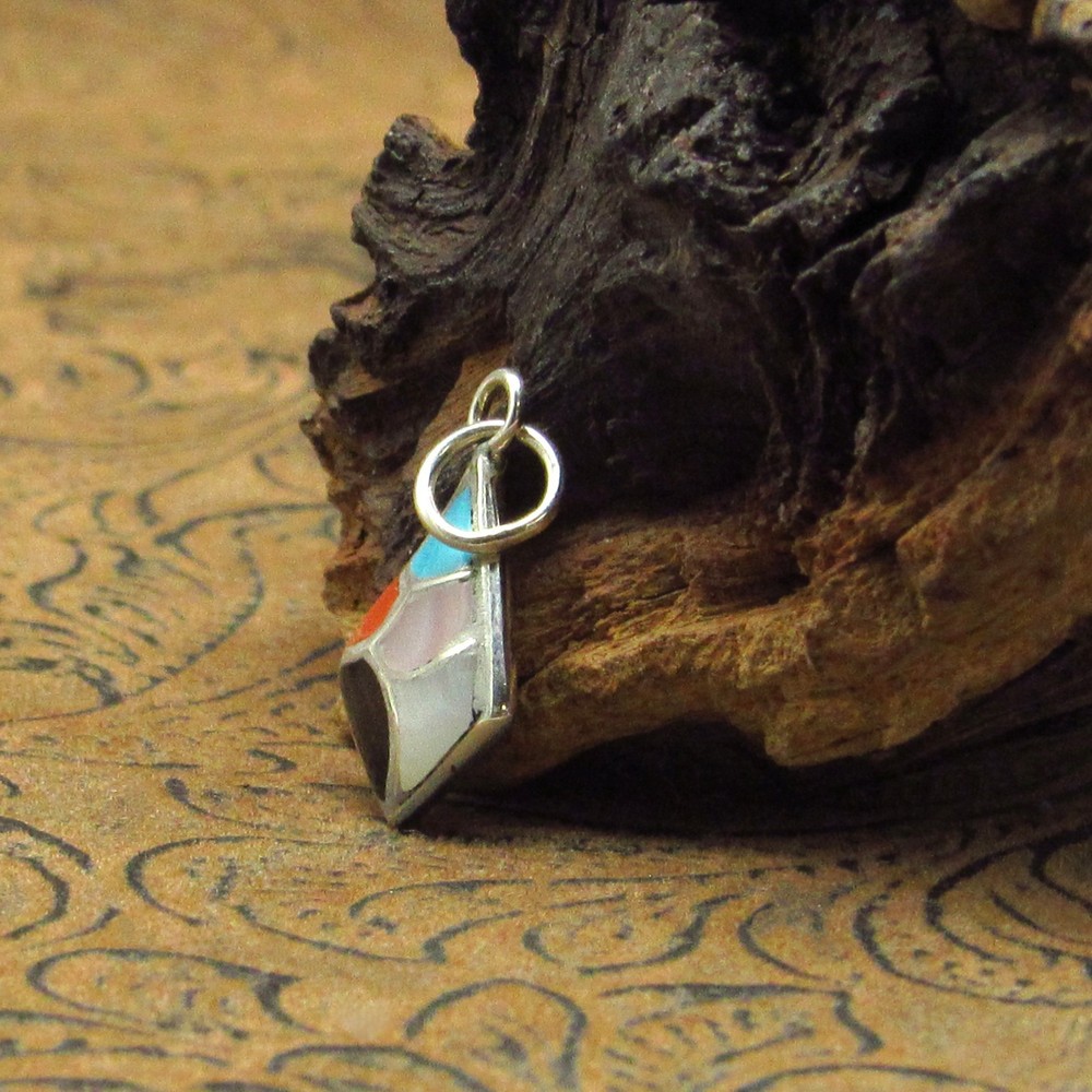 *Multi Stone Kite Shaped Inlay Sterling Silver Pendant