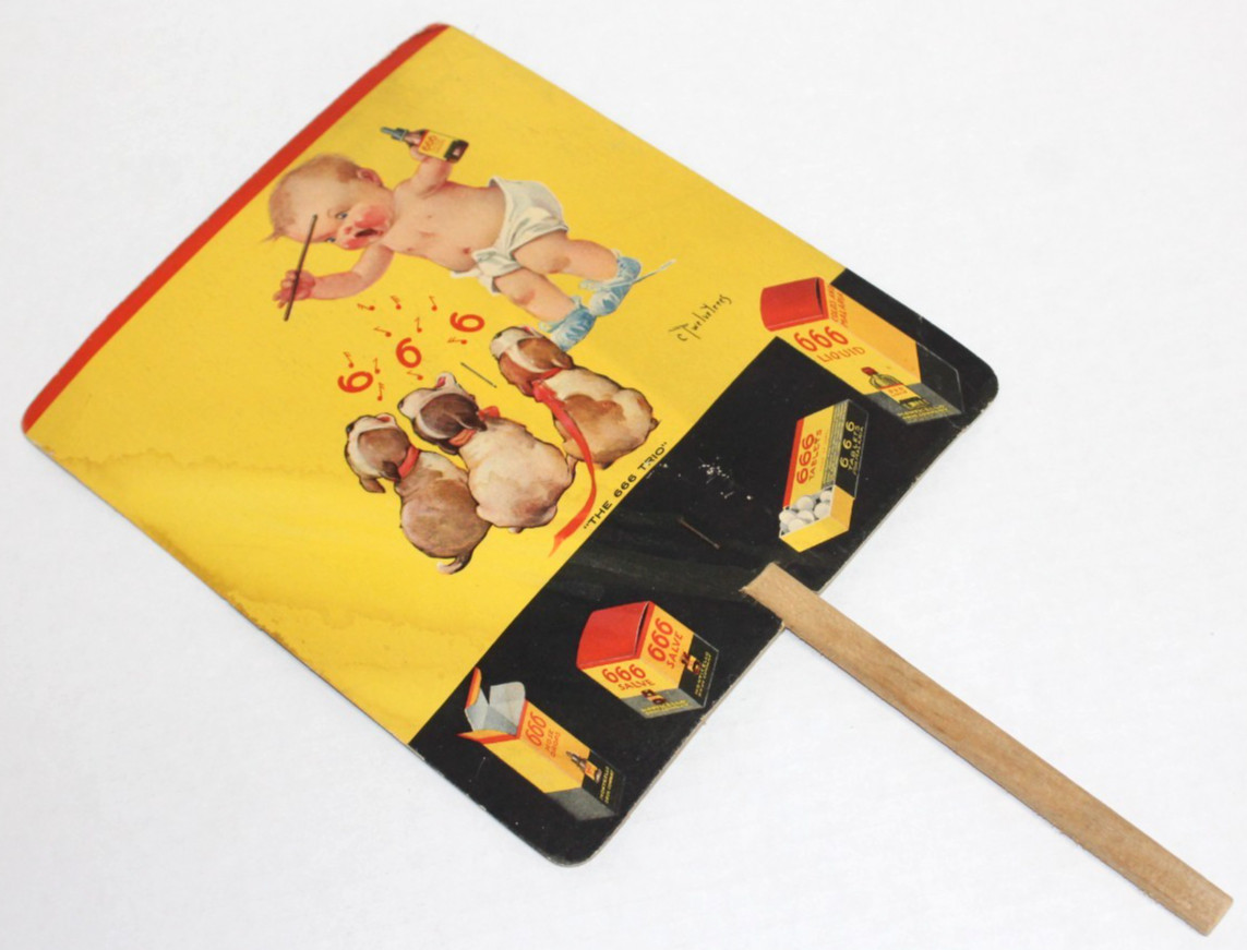 Vintage 666 Drugstore Remedies Advertising Paper Fan Collectible