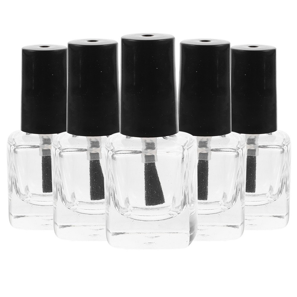 5 Pcs/pack Clear Square Nail Bottles Empty with Brush Applicator