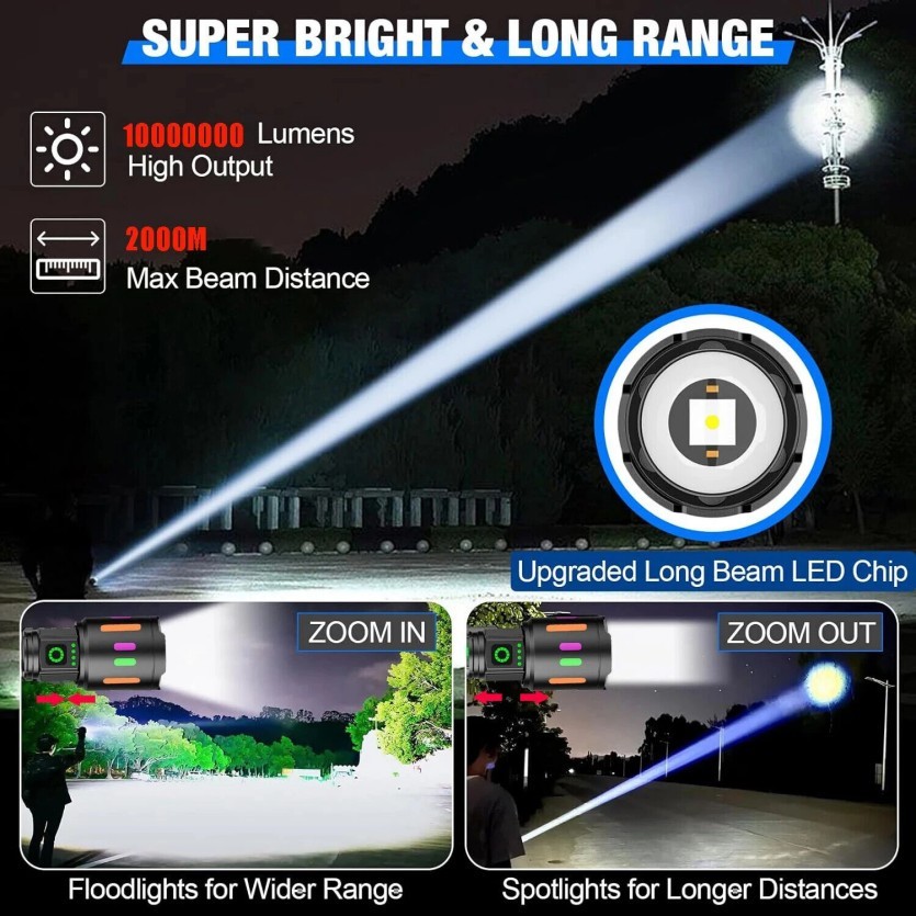 350000000 Lumen Super Bright LED Tactical Flashlight Rechargeable Work Light%%#
