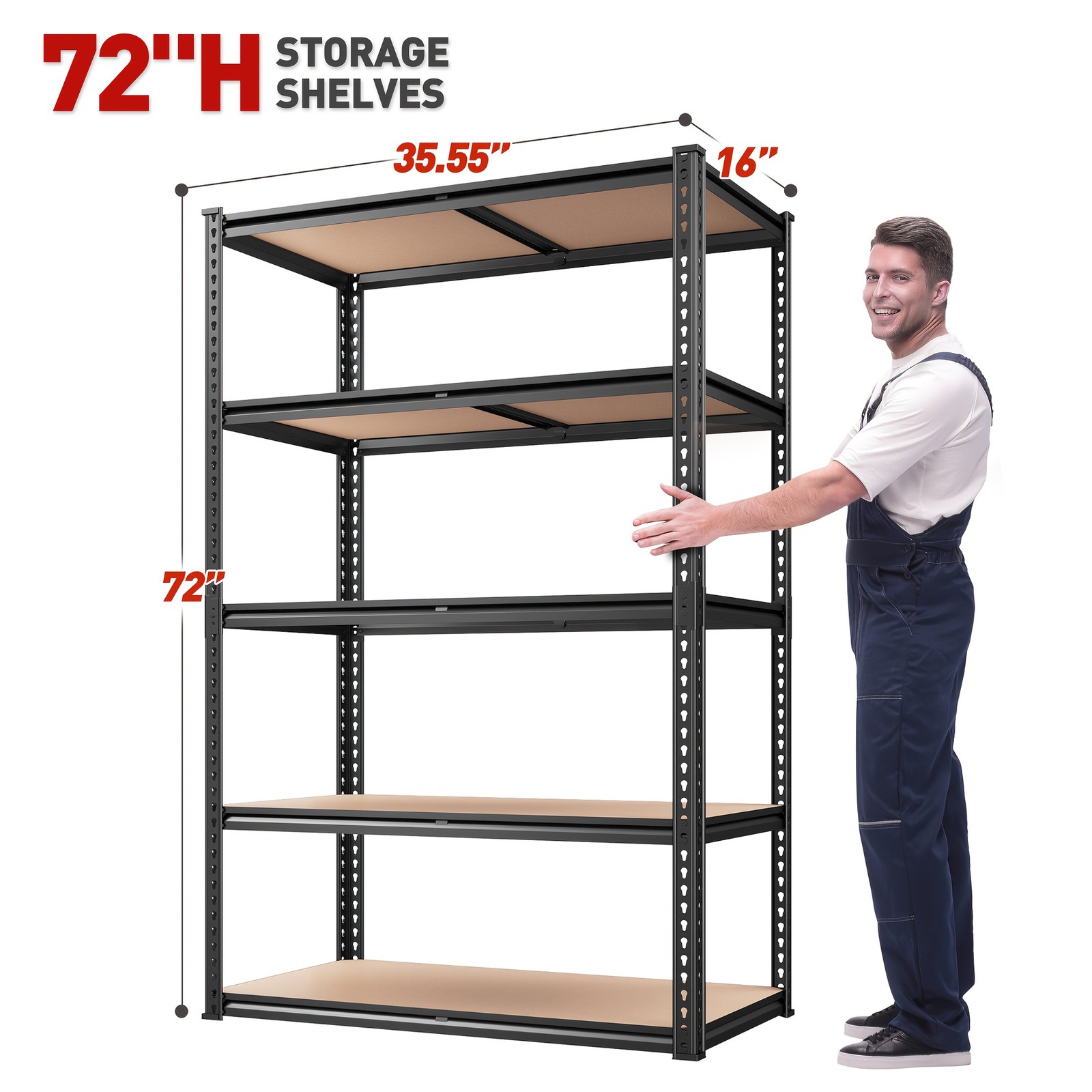 2000-pound heavy-duty garage shelving unit, 5-tier metal shelving.