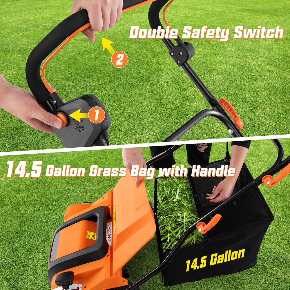 16-Inch Folding Electric Dethatcher & Scarifier w/ 3-Position Height Adjustment