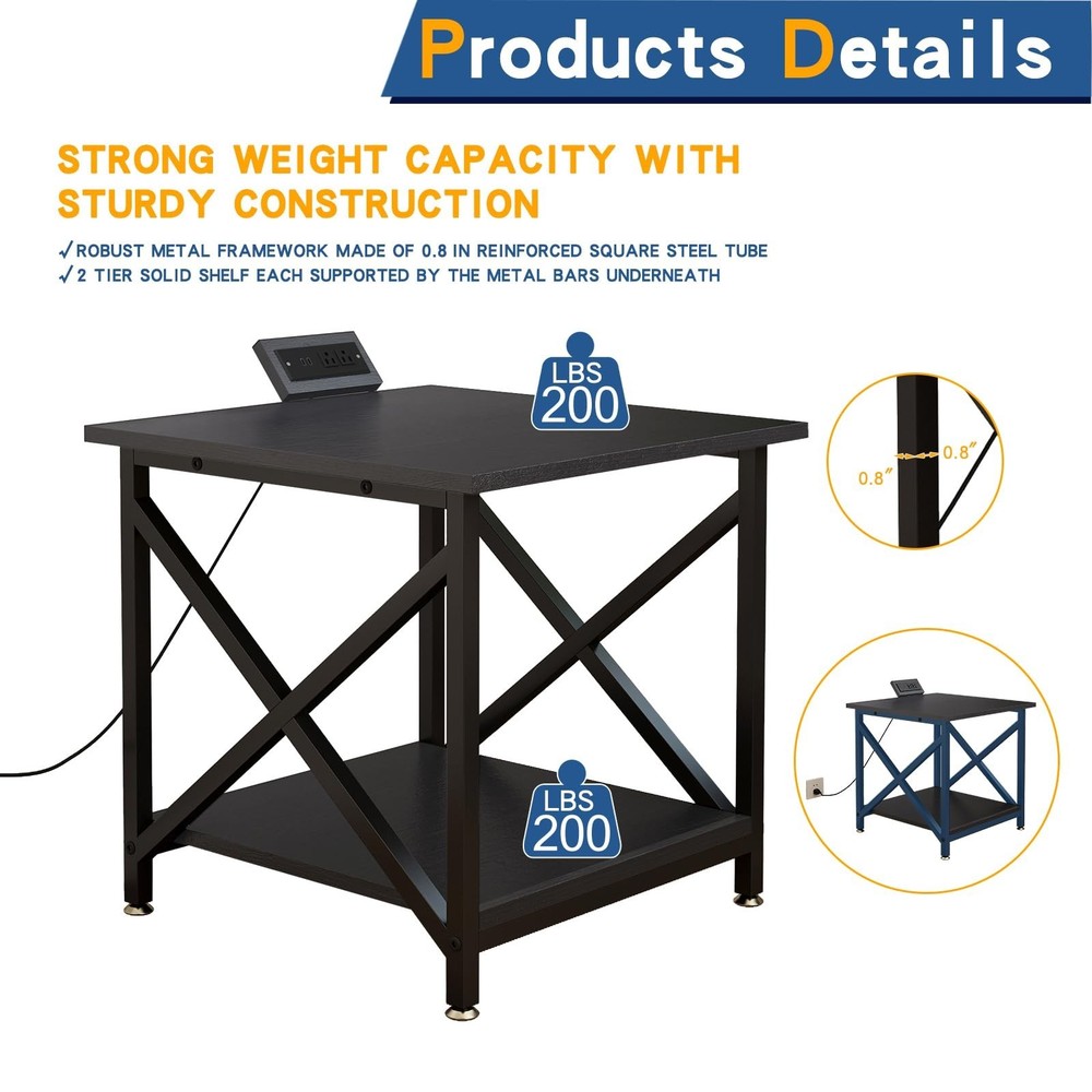 Large Printer Stand with Power Outlet, with Storage Shelf, 2 Tier Rolling Pri...