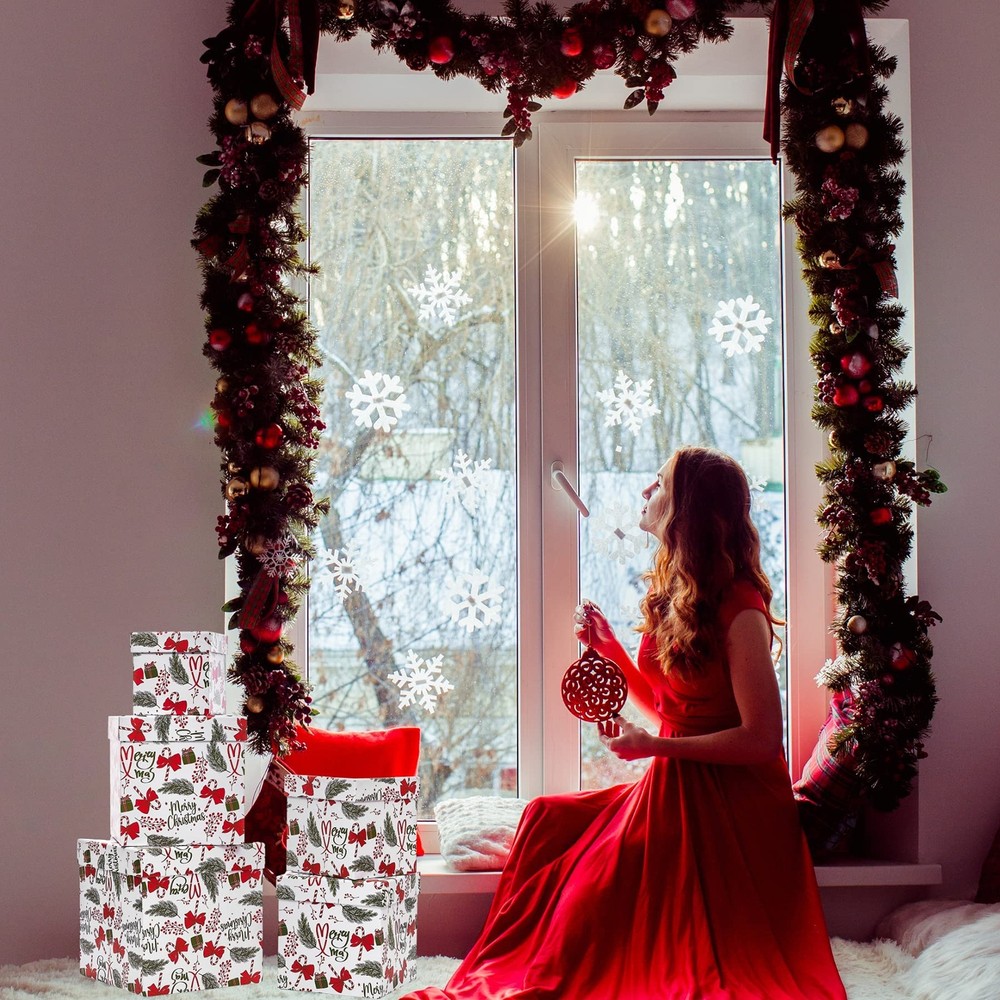 5PCS Christmas Nesting Gift Boxes with Lid, Nested Box Set, 5 Sizes, Square S...