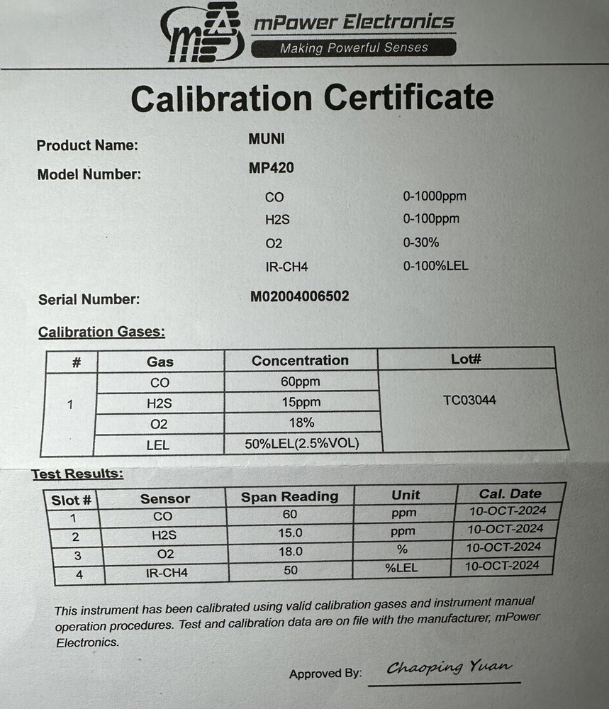 muni multi gas detector Model M420