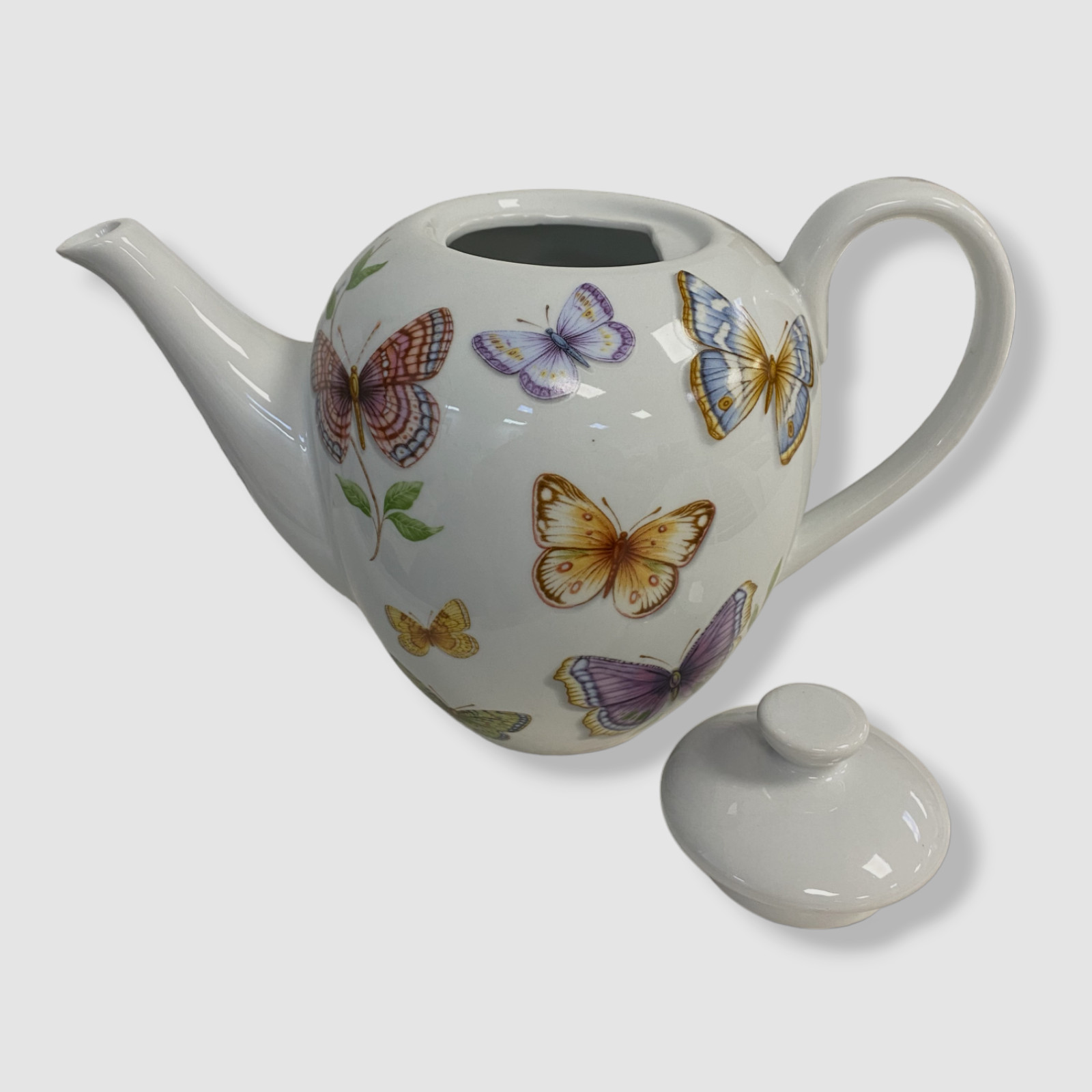 $43 Neiman Marcus White Multicolored Porcelain Butterfly Patterned Teapot