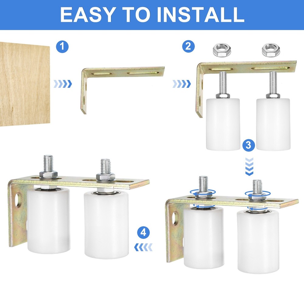 1Set Slide Gate Guide Roller, 2"x2-3/8" Nylon Gate Support & Bracket, White