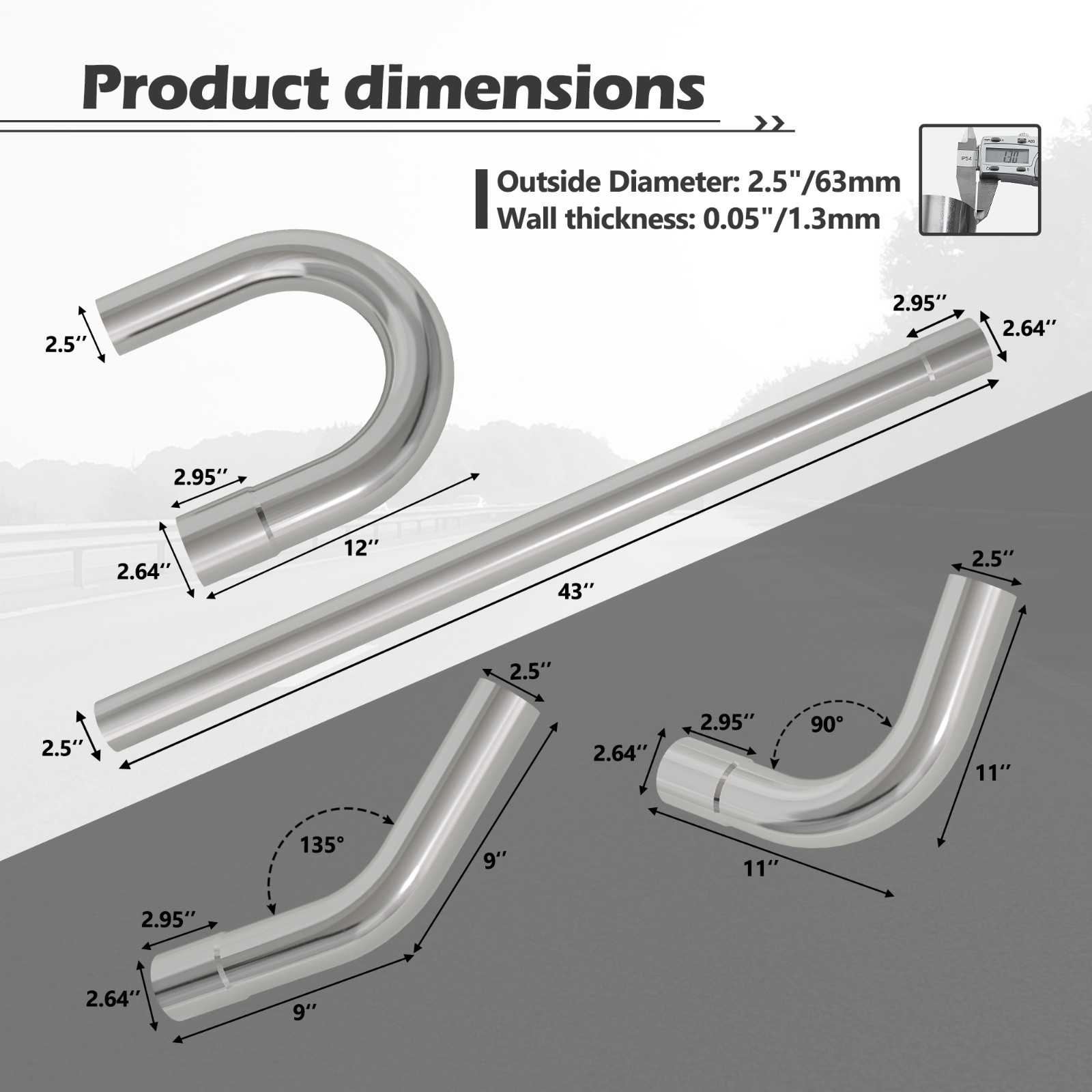 16PCS 2.5"OD DIY OD Custom Exhaust Tubing Mandrel Bend Pipe Straight U-Bend Kit