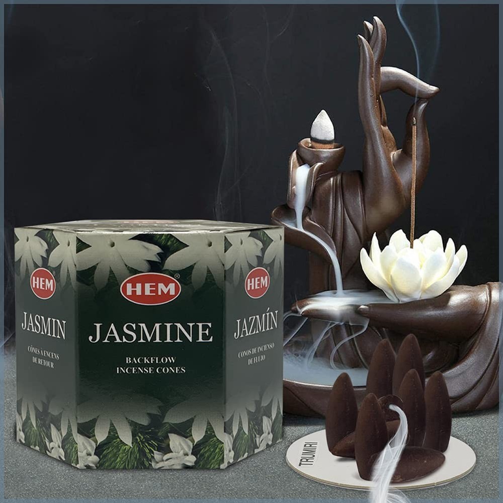 TRUMIRI Jasmine Backflow Incense Cones For Waterfall And Mat Bundle