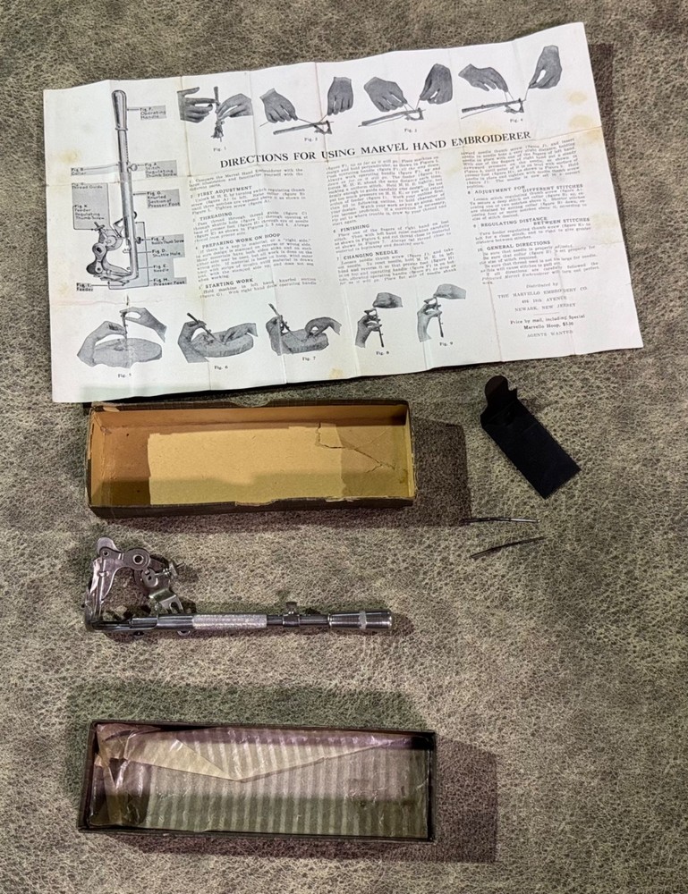 Vintage 1920s Marvel Hand Embroiderer w/ Box, Instructions & Extra Needles