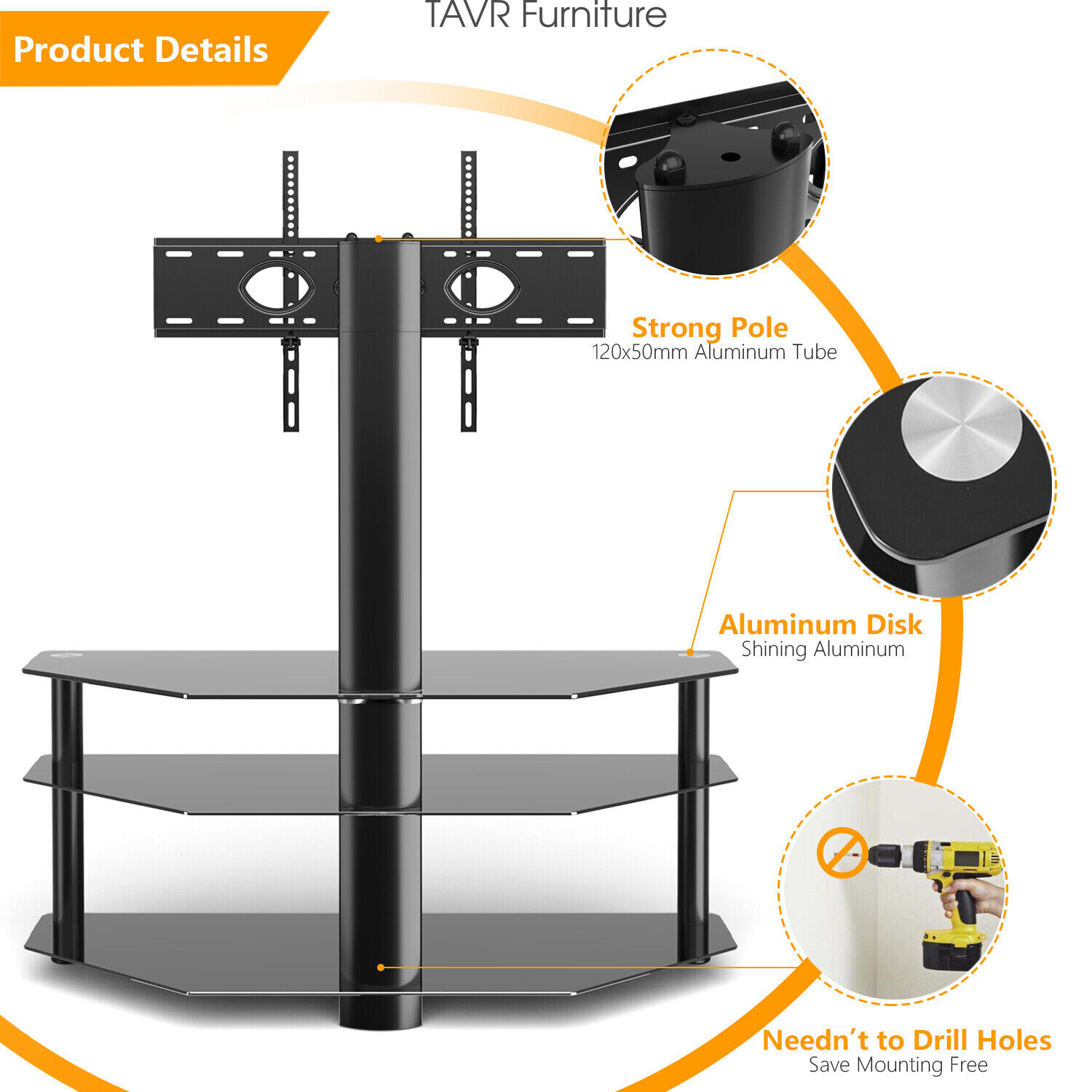 TAVR TV Stand With Swivel Mount Fits 32-65 inch TV Entertainment Center