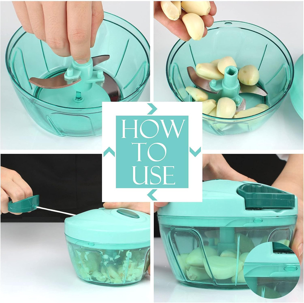 Manual Food Processor Vegetable Chopper, Portable Hand Pull String Garlic Mincer