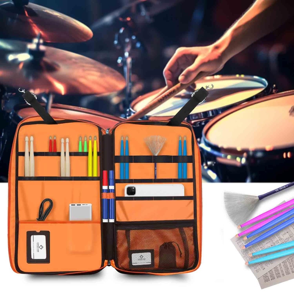 Large Capacity Drum Stick Bag with Hook & Adjustable Strap for Percussion