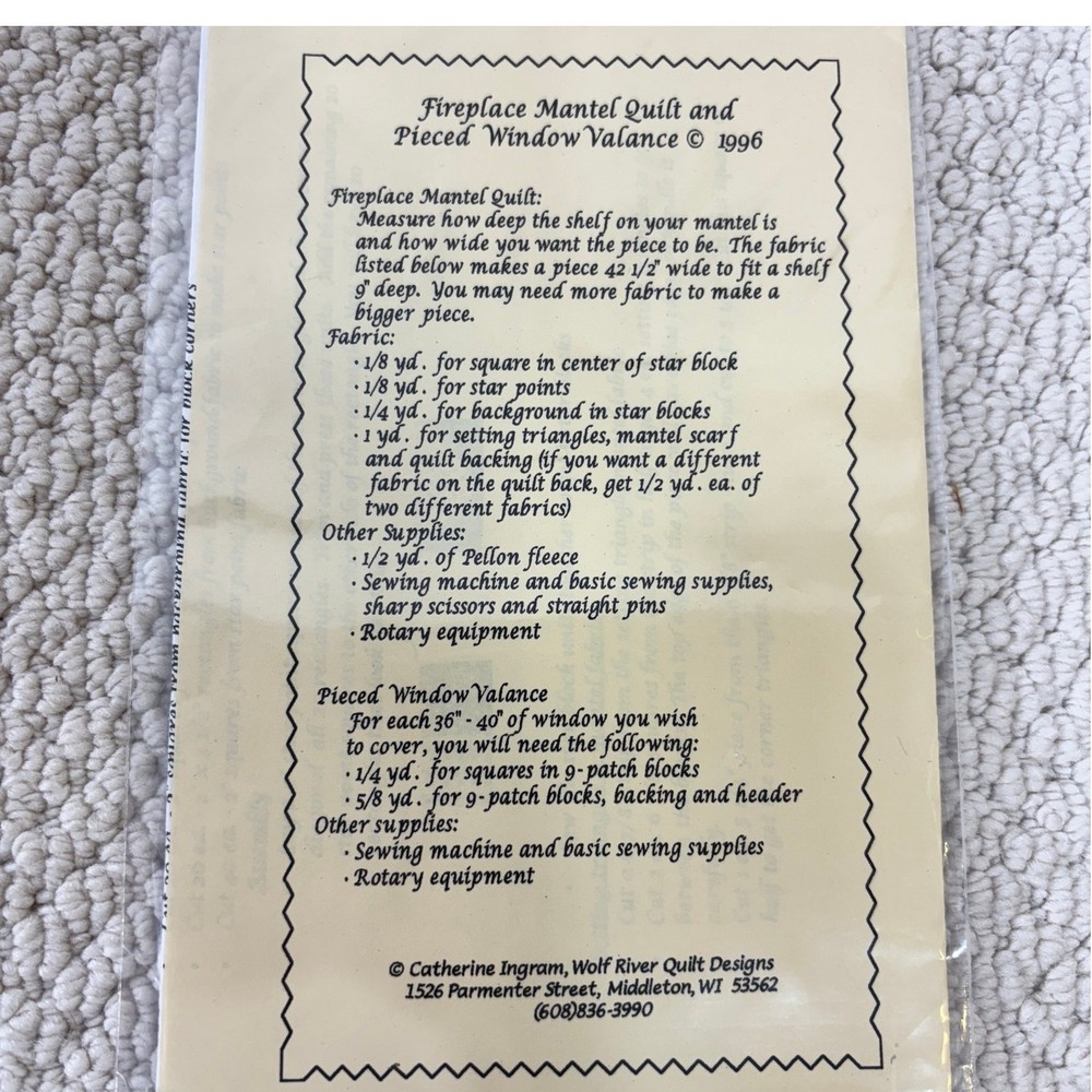 Fireplace Mantel Quilt & Pieced Window Valance Pattern Wolf River Quilt Designs