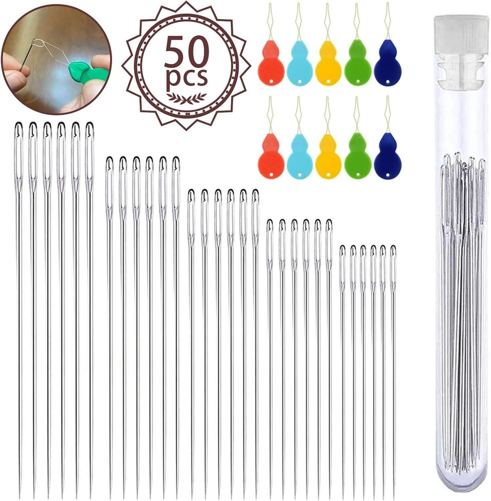 Effortless Threading with 50 Large-Eye Needles and Threader Set - DIY Essential
