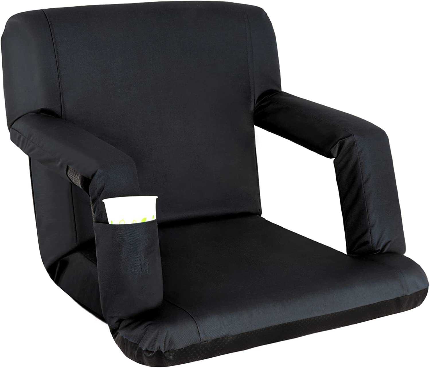 Wide Stadium Seat for Bleacher Reclining Stadium Chair Seat w/Back Cushion Black