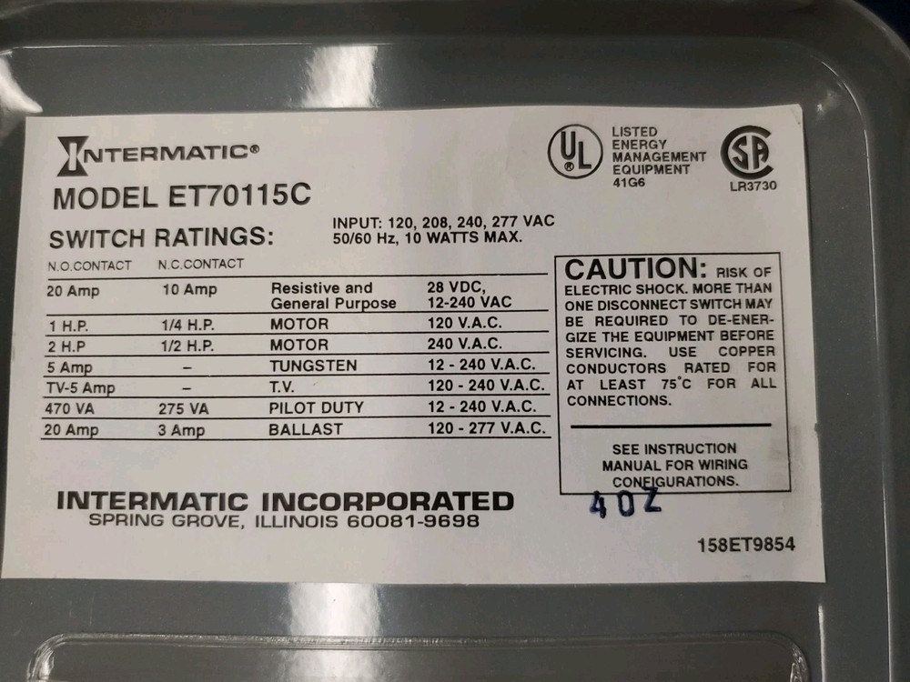Intermatic ET70115C Electronic 7-Day Timer Switch
